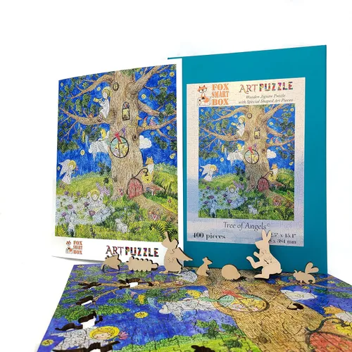 Vista 2 de Paquete de madera para adultos – Piezas de forma única – Fabricado en los Estados Unidos por FoxSmartBox – 400 piezas – Árbol de los Ángeles