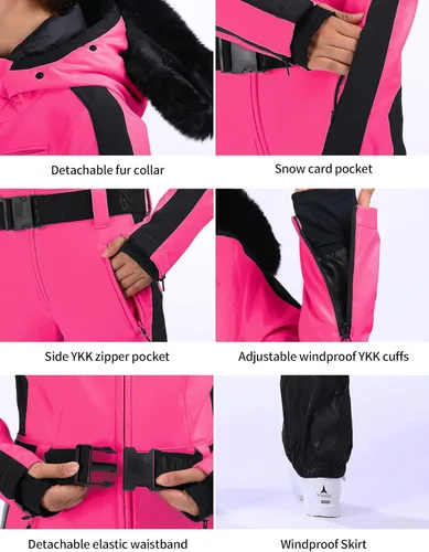 Vista 108 de GSOU SNOW Traje de esquí para mujer, traje de nieve de una pieza, para snowboard, delgado, aislante, impermeable, resistente al viento
