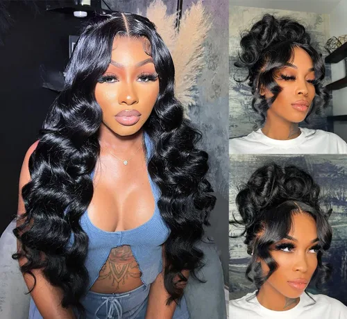 Vista 22 de Pelucas de cabello humano con encaje frontal 360 con cabello de bebé, pelucas de encaje frontal HD, densidad del 200%, pelucas de encaje frontal 360