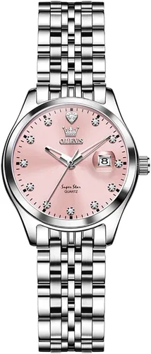 Vista 14 de OLEVS - Relojes de acero inoxidable para mujer, reloj de plata de lujo para damas con fecha, relojes analógicos de cuarzo impermeables y delicados