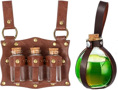 Vista 21 de SUMGOGO Botella mágica oscura de poción de corcho para Halloween, cosplay, feria Ren, accesorios de bruja, accesorios de disfraz, vaso redondo