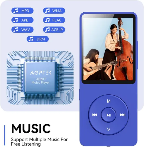 Vista 5 de AGPTEK Reproductor de MP3 A02 con Bluetooth 5.3 y auriculares (azul, 32GB)