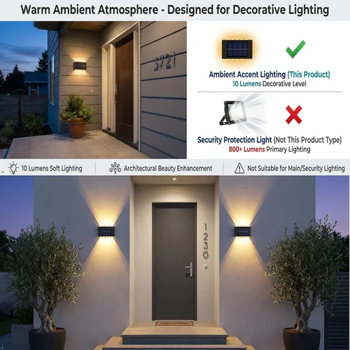 Vista 3 de ASLIDECOR 10 luces LED solares de pared hacia arriba, paquete de 4 lámparas iluminadas con sensor de luz solar al aire libre, IP65, impermeable