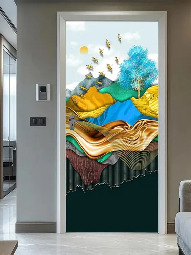 Vista 10 de artfanke Murales 3D de bosque caducifolio amarillo para puerta, 30.3 x 78.7 pulgadas, calcomanías autoadhesivas para puerta, póster de bricolaje