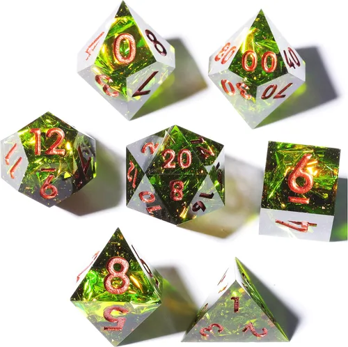 Vista 22 de Mini Planet RPG DND - Juego de mesa poliédrico de resina de borde afilado de Dungeons and Dragons, hecho a mano, 7 piezas (dinosaurio 3D)