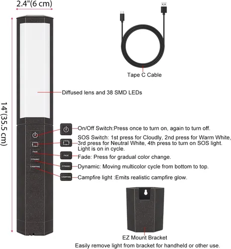 Vista 6 de BIGMONAT Linterna de campamento, luz de emergencia al aire libre, linternas recargables USB, luz decorativa con llama parpadeante con 4 modos, banco