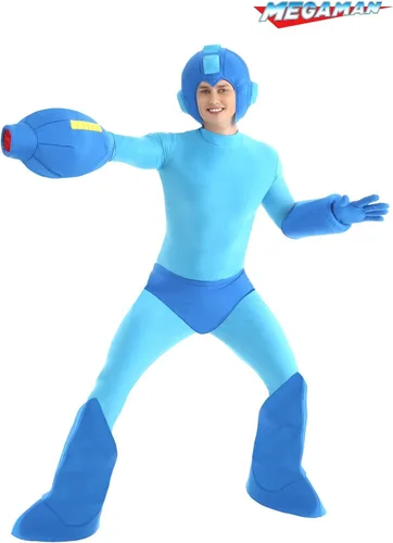 Vista 2 de Capcom Adult Blue Mega Man Costume for Men, Classic Video Game Rockman Cosplay Costume