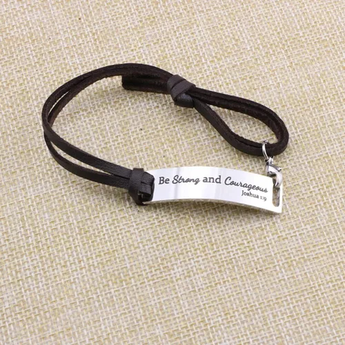 Vista 2 de Yiyang Pulsera de cuero inspiradora para mujer, joyería de plata con versículo bíblico grabado cristiano