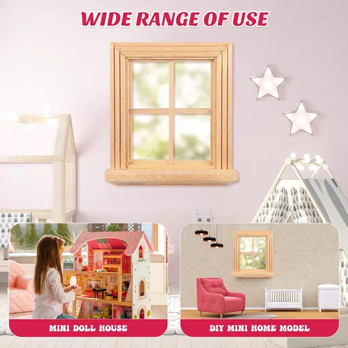Vista 2 de Toyvian Mini casa de muñecas ventana de madera: 1: 12 marco de ventana pequeña modelo casa de muñecas muebles accesorios de muñeca