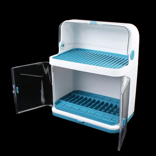 Vista 6 de Escurridor de platos, tabla de drenaje con tapa de plástico, taza de plato de cocina, tabla de drenaje de 2 niveles, soporte para utensilios