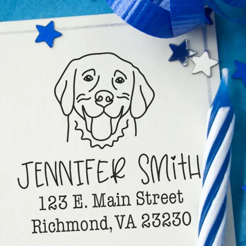 Vista 5 de Sello de dirección personalizado Basset Hound – Sello personalizable con nombre y dirección para sobres, ideal para amantes de los perros