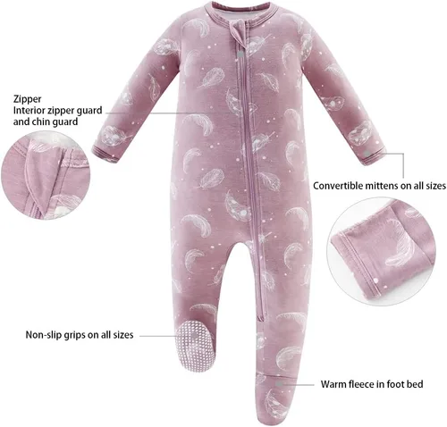 Vista 5 de Owlivia Pijama de bambú para bebé y niña, con cremallera frontal antideslizante