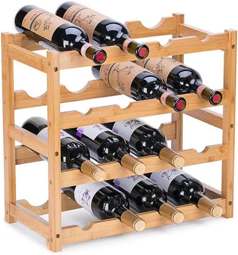 Vista 8 de Estante de vino de bambú - Estante de exhibición de encimera de 2 niveles para 8 botellas