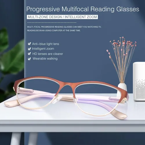 Vista 4 de Gafas de lectura progresivas multifocal, bloqueo de luz azul, lentes de computadora, bisagra de resorte, lectores multifocales, hombres y mujeres