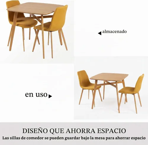 Vista 3 de HIPIHOM 3-Piece Oak Dining Table Set for 2, 31.5in Table with Steel Legs Oak Table+2 Yellow Chairs
