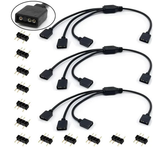 Vista 7 de (Paquete de 3) Cable de Extensión ARGB, Cable RGB Direccionable de 5V de 3 Pines, de Hembra a Hembra 1 a 1 para Extender Ventiladores de PC/Luces