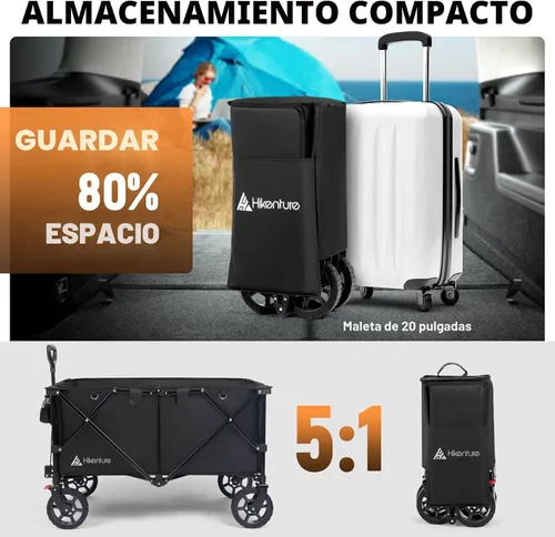 Vista 4 de Hikenture Carro plegable – Capacidad de 330 libras, carro plegable extra grande con ruedas todo terreno, carrito de playa utilitario para jardín al