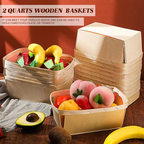 Vista 3 de Bokon 30 cestas de madera de bayas a granel de 2 cuartos de galón de madera para recolección de frutas, contenedores de madera ventilados