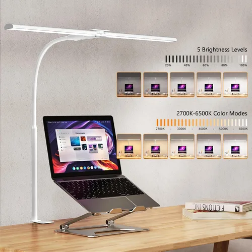 Vista 4 de EppieBasic - Lámparas LED de doble cabezal de arquitecto, iluminación de banco de trabajo extra brillante para oficina, luz de escritorio moderna