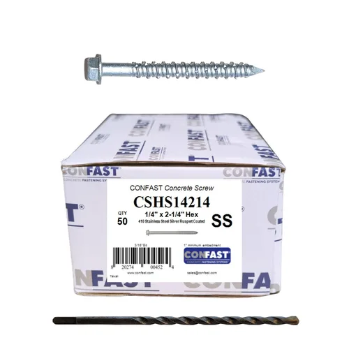 Vista 11 de CONFAST Tornillos de hormigón de 1/4" x 1-1/4" 410 hexagonal de acero inoxidable con broca de hormigón para anclaje a mampostería, bloque o ladrillo