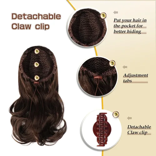 Vista 5 de SOFEIYAN Extensión de Cola de Caballo de 13" Larga y Rizada con Clip en Garra, Extensión de Cabello Sintético de Aspecto Natural para Mujeres