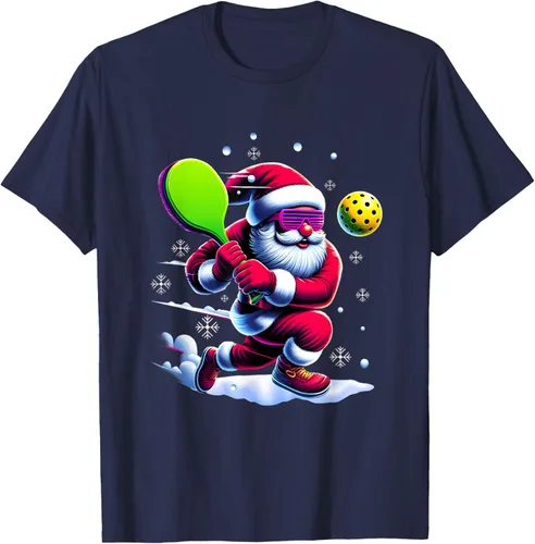Vista 57 de Pickle Ball Navidad Santa Deporte Jugador Padel Raqueta Snow Camiseta Negro
