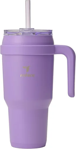 Vista 26 de REDUCE Vaso de acero inoxidable de 24 onzas con asa, con aislamiento al vacío de doble pared, tapa a prueba de sudor y popote reutilizable, mantiene