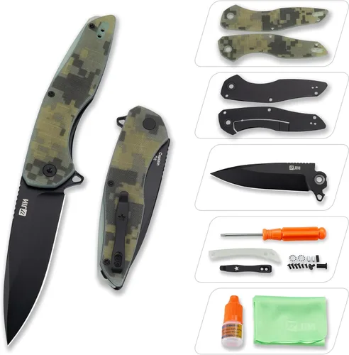 Vista 10 de JIN Cuchillo de bolsillo para hombres, cuchillo plegable EDC, cuchillos de bolsillo Captain con clip, hoja D2 afilada de 3.5", mango G10 negro, kit