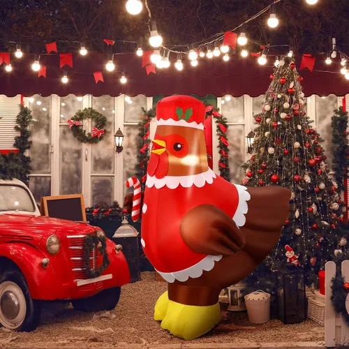 Vista 5 de Ceenna Pollo Inflable Grande de Navidad Iluminado de 5 pies con Luz LED Colorida Incorporada, Pavo Inflable, Pollo Hinchable, Decoración de Jardín