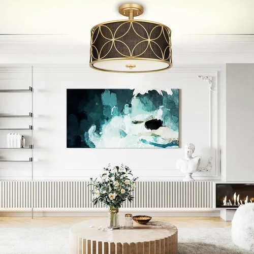 Vista 3 de Edwarmlux Lámpara de techo semiempotrada de 3 luces, luz de tambor de 16 pulgadas con pantalla de tela, moderna lámpara de techo para sala de estar