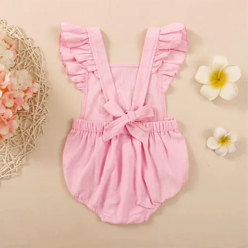 Vista 2 de GRNSHTS Trajes de primer cumpleaños para niñas con volantes para primer cumpleaños, mameluco sin espalda