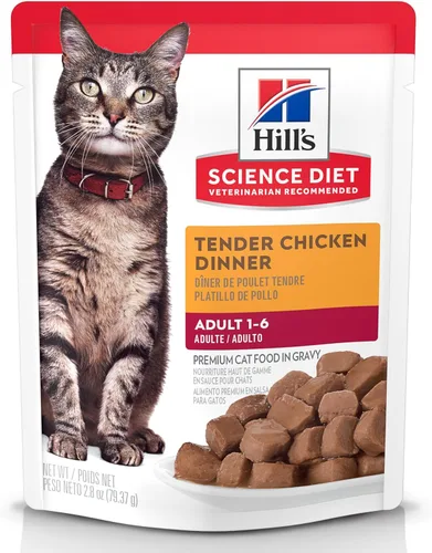 Vista 12 de Hill's Science Diet Adulto 1-6, Adulto 1-6 Premium Nutrition, Comida húmeda para gatos, estofado de cazuela de pollo, bolsa de 2.8 onzas, caja de 24