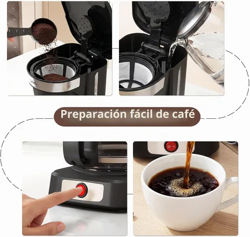 Vista 6 de Cafetera de 12 tazas, cafetera de goteo, filtro reutilizable, mantiene el calor y pausa automática, tanque de agua de fácil visión, cafetera