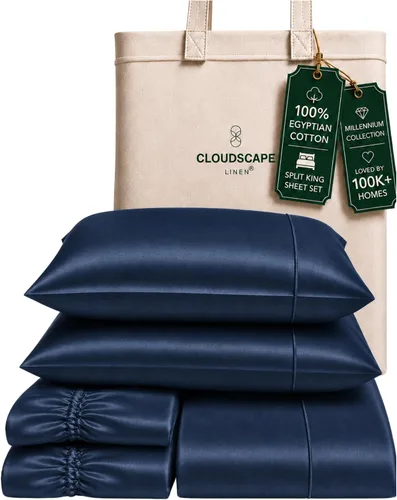 Vista 38 de Cloud Scape Linen - Juego de sábanas de algodón egipcio de doble capa, tamaño individual, tejido de satén de fibra larga, juego de 3 piezas, ropa