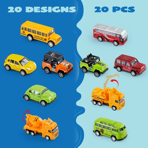Vista 4 de JOYIN 20 piezas de coches de juguete de metal fundido, juguetes de coche a granel, juego de vehículos para niños pequeños, recuerdos de fiesta