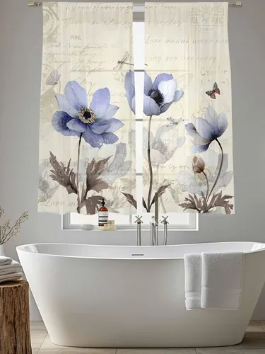 Vista 6 de Cortinas Traslúcidas Florales Elegantes de 63 Pulgadas de Largo, Juego de 2 Paneles para Sala de Estar/Dormitorio, Cortinas Semi Transparentes