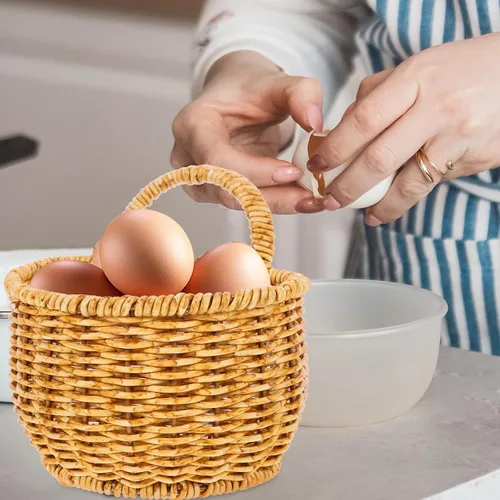 Vista 3 de 2 cestas de almacenamiento tejidas a mano, pequeña cesta colgante de ratán de imitación para cocina, baño, decoración de pared, organizador
