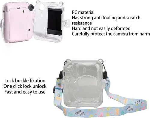 Vista 6 de ciciglow Funda protectora transparente para Mini 12, funda protectora de cámara rígida transparente para cámara instantánea con correa de hombro Azul