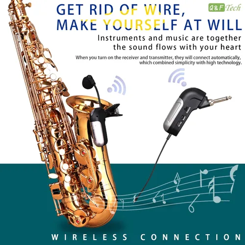 Vista 2 de Saxofón inalámbrico instrumento musical recogida, micrófono profesional instrumento inalámbrico UHF Pickup Mic receptor y sistema transmisor, clip