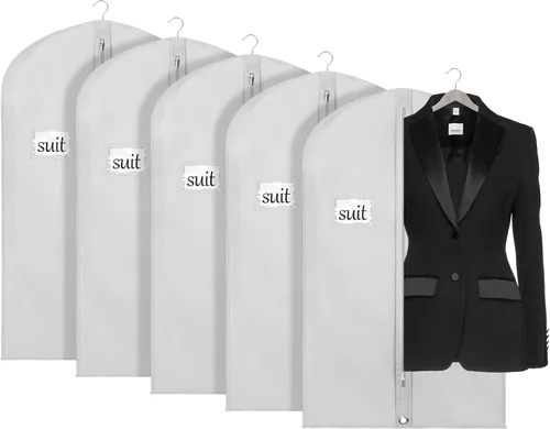 Vista 12 de Univivi Bolsas de ropa para almacenamiento, bolsas de ropa colgantes de 40 pulgadas con ventana transparente y tarjetero de identificación