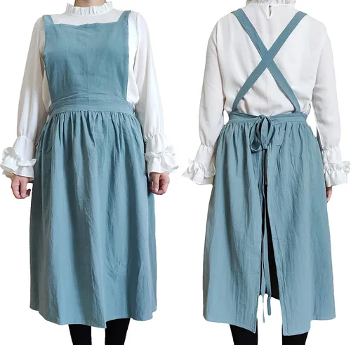 Vista 4 de Delantal vintage para mujer y niñas de jardinería con espalda cruzada y diseño de pinafore