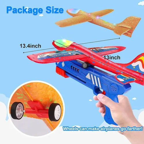 Vista 8 de Paquete de 3 lanzadores de aviones de juguete para niños, planeador de espuma ligera LED con lanzador de avión para jugar al aire libre, juguete