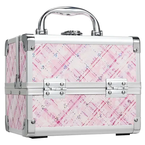 Vista 11 de FRENESSA Estuche de Maquillaje Tipo Maleta, Caja de Maquillaje Portátil con Espejo, Caja con Cerradura, Estuches de Maquillaje de Viaje Tipo Maleta