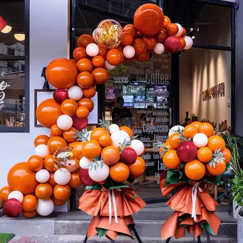 Vista 6 de AobkDeco Kit de arco de guirnalda de globos de otoño de 189 piezas, decoraciones de otoño, globos naranjas, burdeos, blancos, para Acción