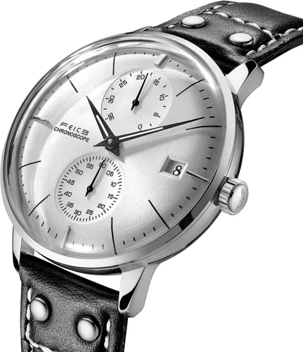 Vista 2 de FEICE Reloj mecánico automático para hombre, de acero inoxidable, correa de cuero, analógico, curvado, acabado cepillado, estilo casual