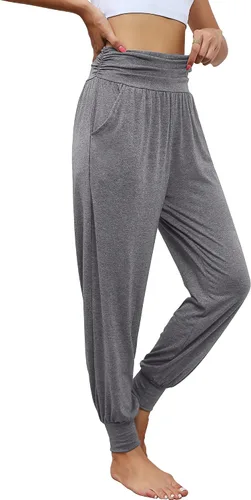 Vista 4 de Locoowai Paquete de 2 pantalones deportivos de yoga para mujer, cómodos pantalones deportivos con bolsillos, casuales, holgados, cómodos, de cintura