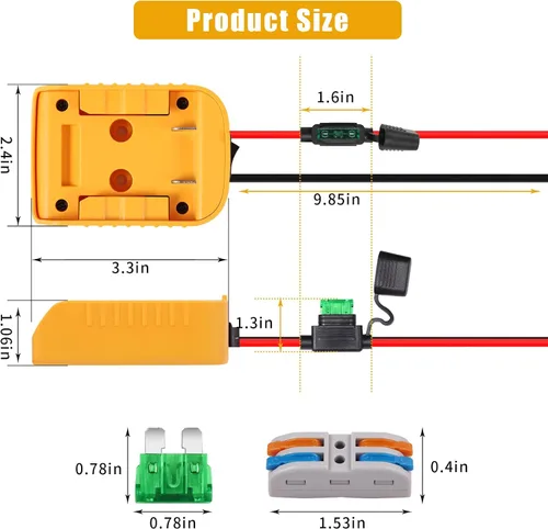 Vista 6 de Adaptador de ruedas eléctricas para Dewalt Adaptador de batería de 20 V, kit de conversión de batería con interruptor, terminales de cable