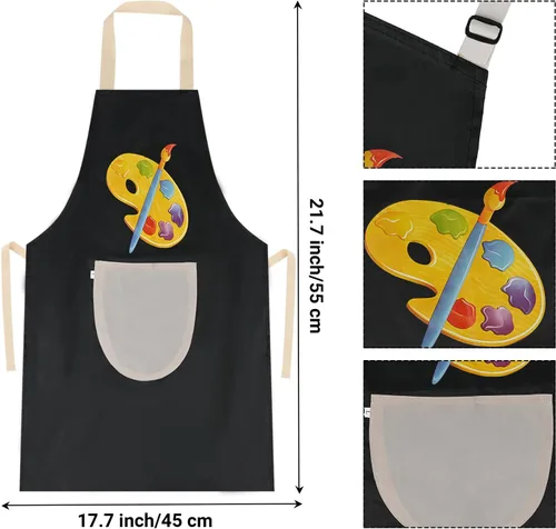 Vista 4 de El juego de 6 accesorios para disfraz de artista incluye sombrero de boina negra, delantal de huella colorida, pincel de pintura, tablero de dibujo