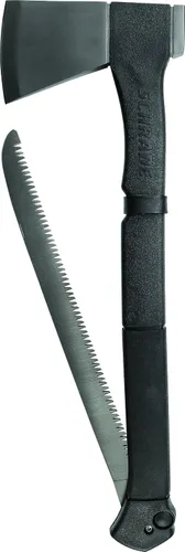 Vista 2 de Schrade SCAXE9CP - Combo de sierra de hacha de 18 pulgadas con hoja de acero inoxidable recubierta de titanio de 3.3 pulgadas y mango de PA y TPR