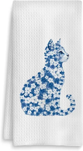 Vista 14 de Toalla de cocina con gato floral, toalla de mano con gato floral para decoración de baño, toalla de té para platos de cocina con gatito